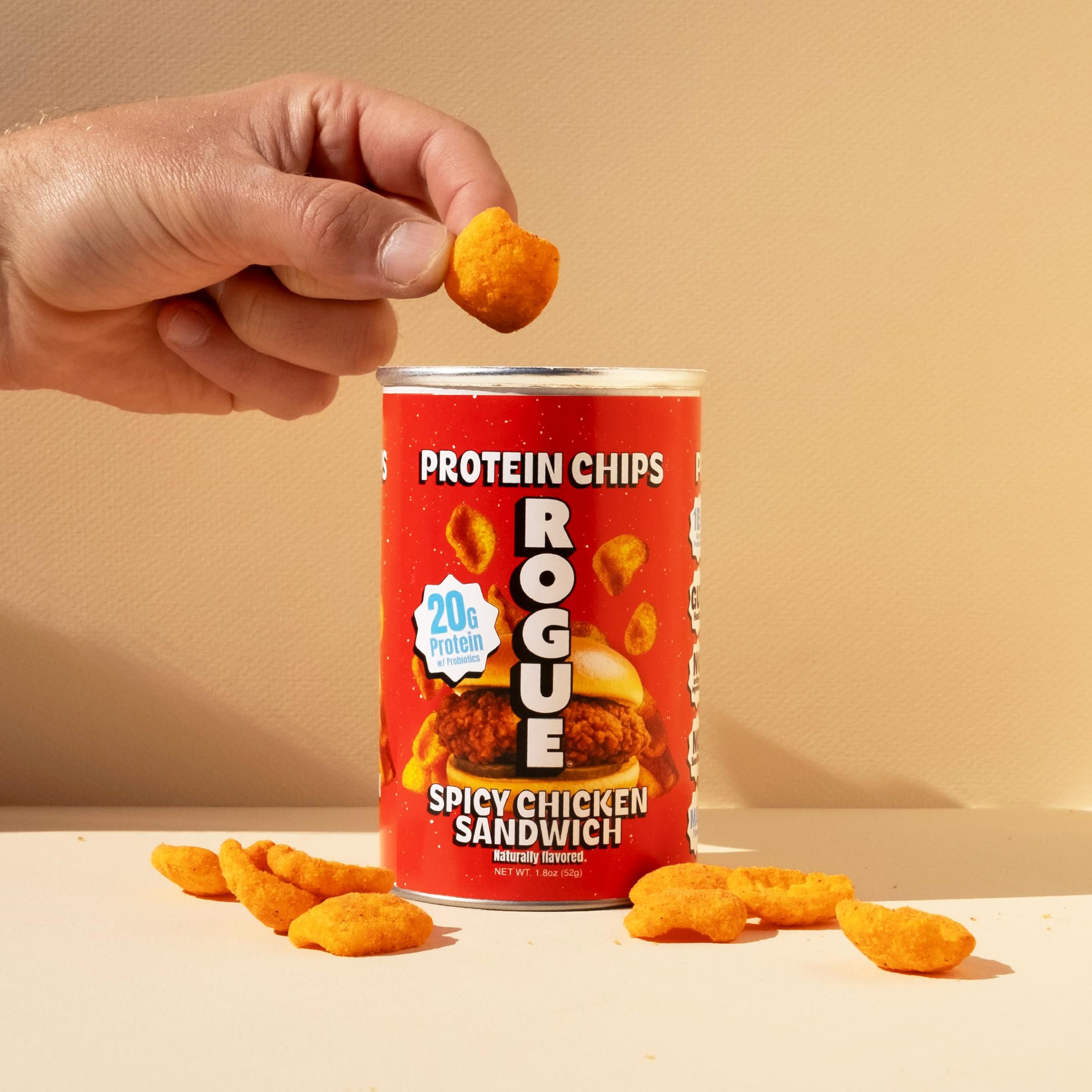 Rogue Snacks pouch held in hand illustrating portable convenience