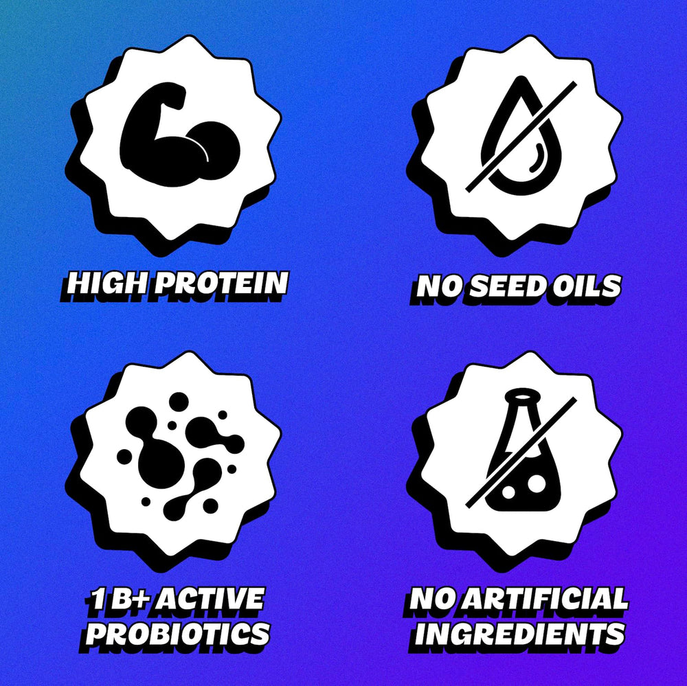 Rogue Snacks pack with probiotic badge showing 1B+ active cultures