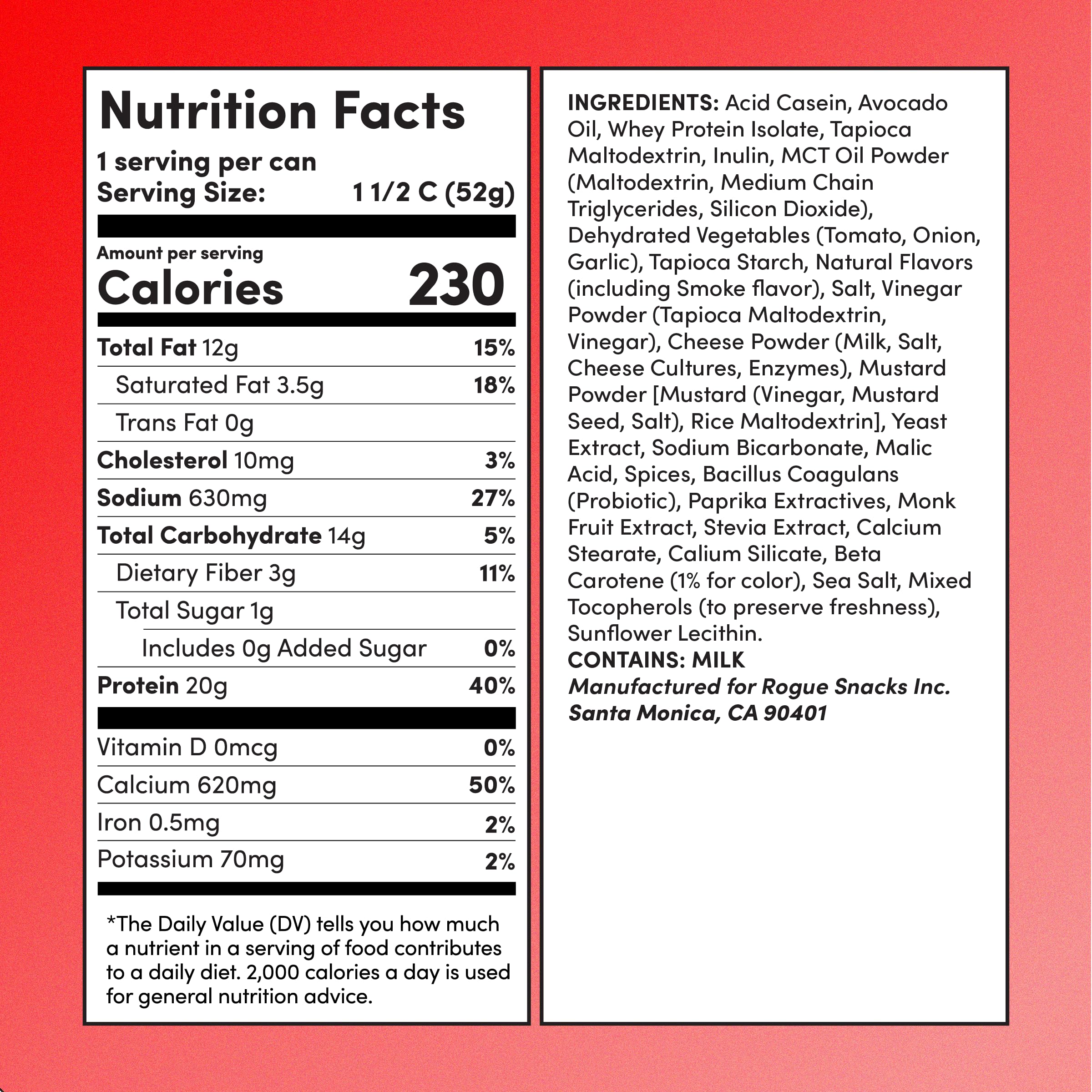Rogue Snacks serving on scale showing portion size and protein content
