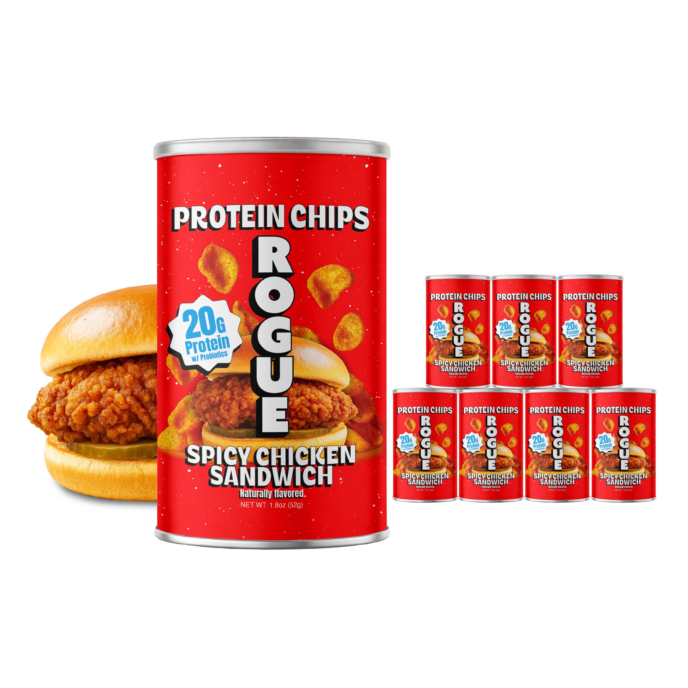 Rogue Snacks front packaging showing spicy chicken branding and protein benefit