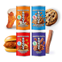 Rogue Snacks front packaging showing variety pack and bold branding