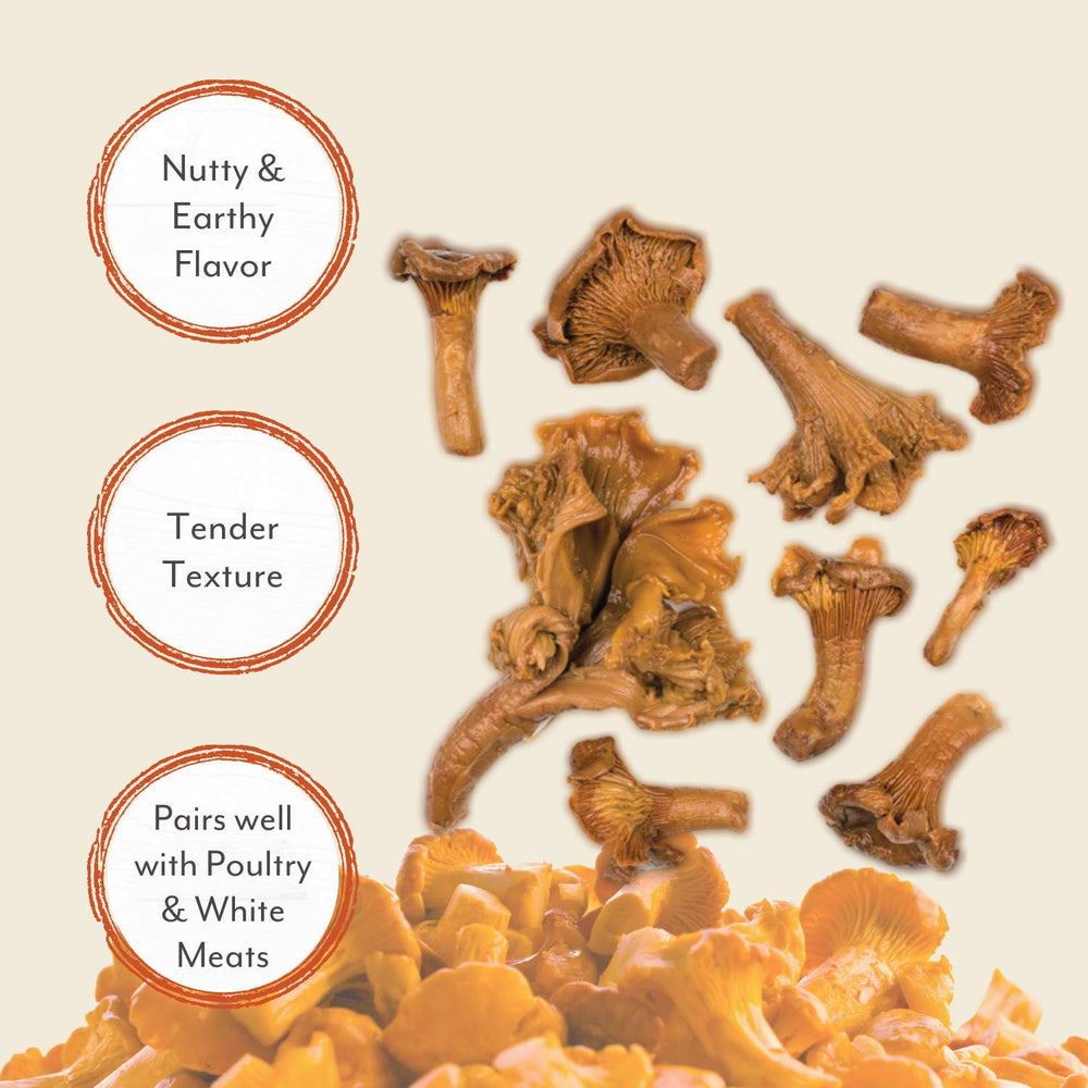 Roland Foods close-up of chanterelle cap texture, highlighting natural striations and visual appeal