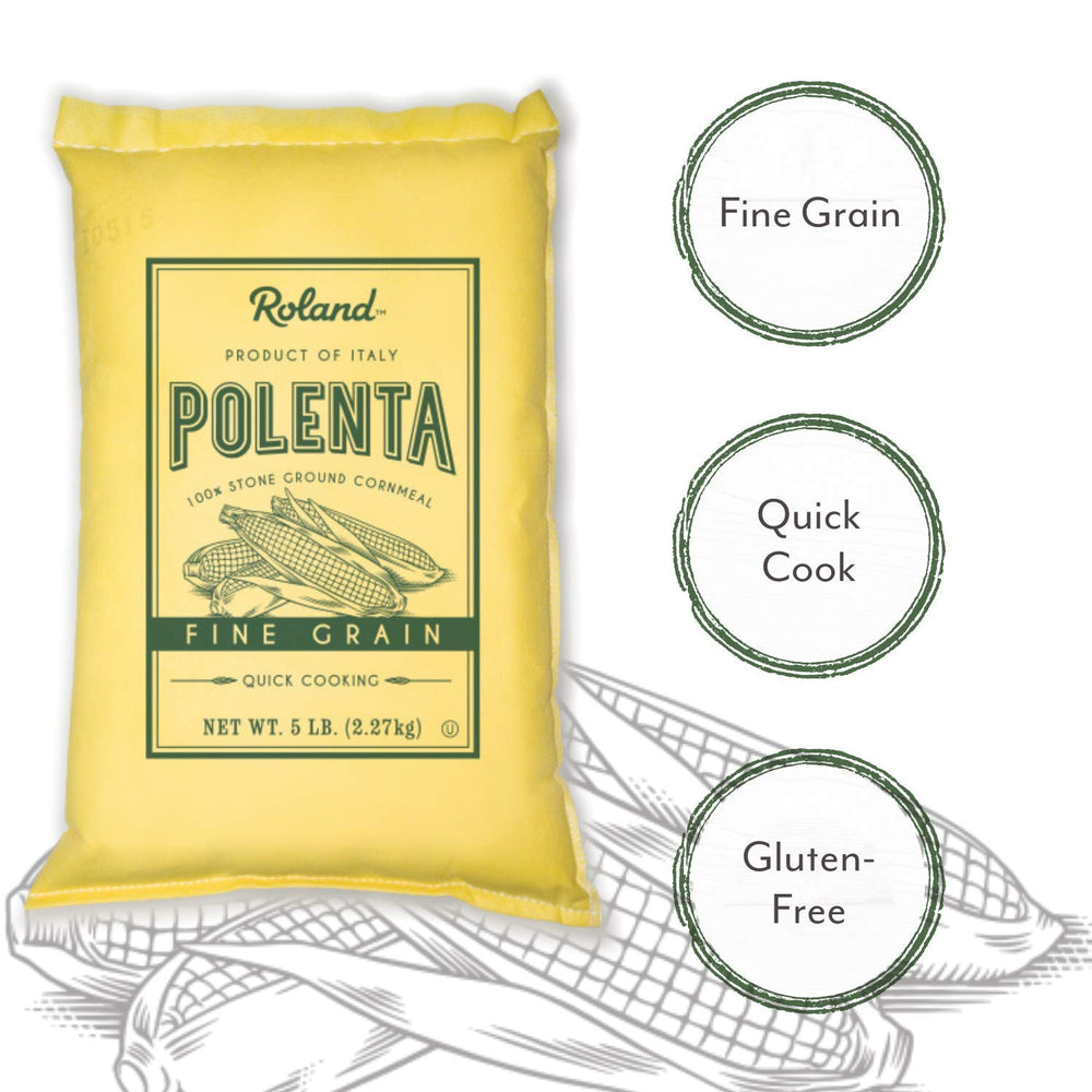 Roland Foods cooked creamy polenta in bowl, comforting and fast-cooking