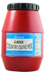 Roland Foods front tub image showing 4 lb 6 oz olive mix, great for catering
