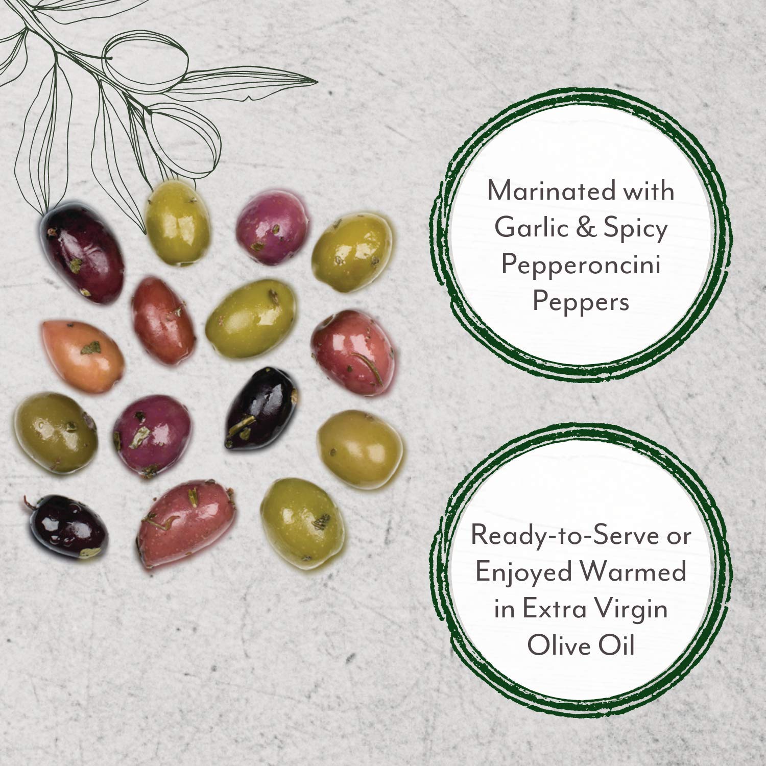 Roland Foods bowl of olive mix on antipasti board, ready to serve to guests