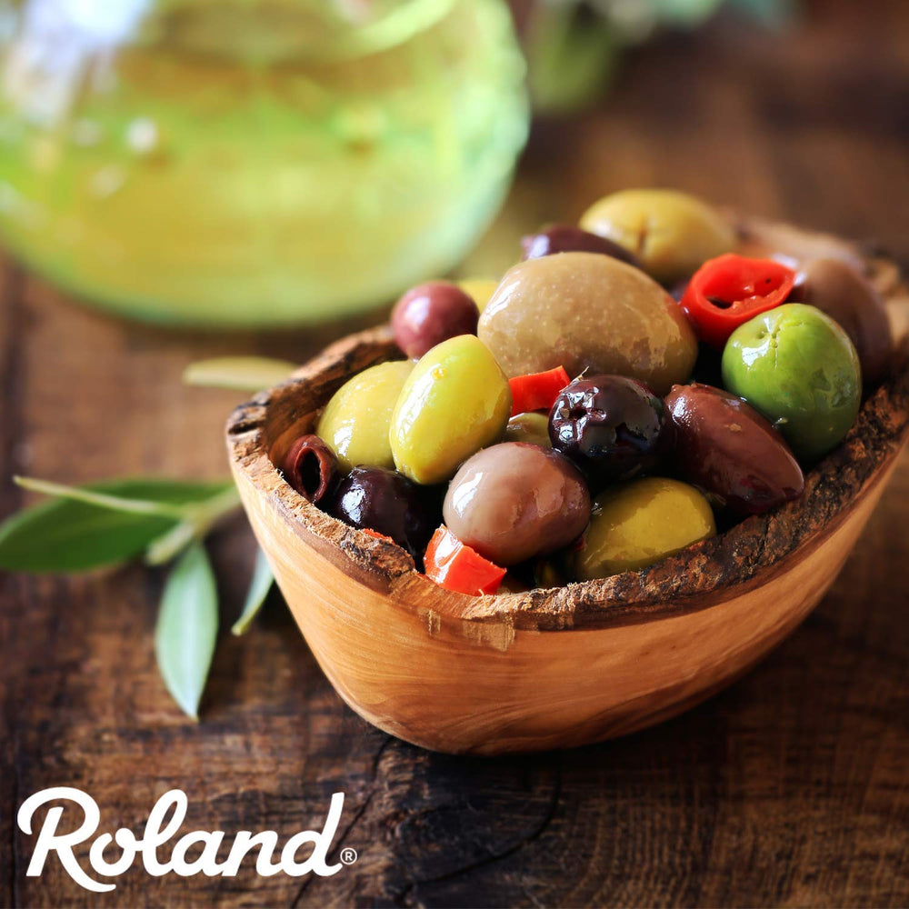Roland Foods packaging label with imported-from-Greece icon signaling authenticity