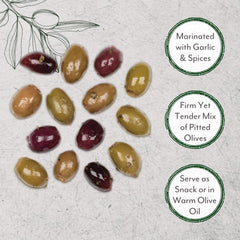 Roland Foods marinated olive texture with garlic and pepperoncini for bold seasoning