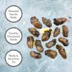 Roland Foods open tin closeup showing smoked oysters texture and ready-to-eat appeal