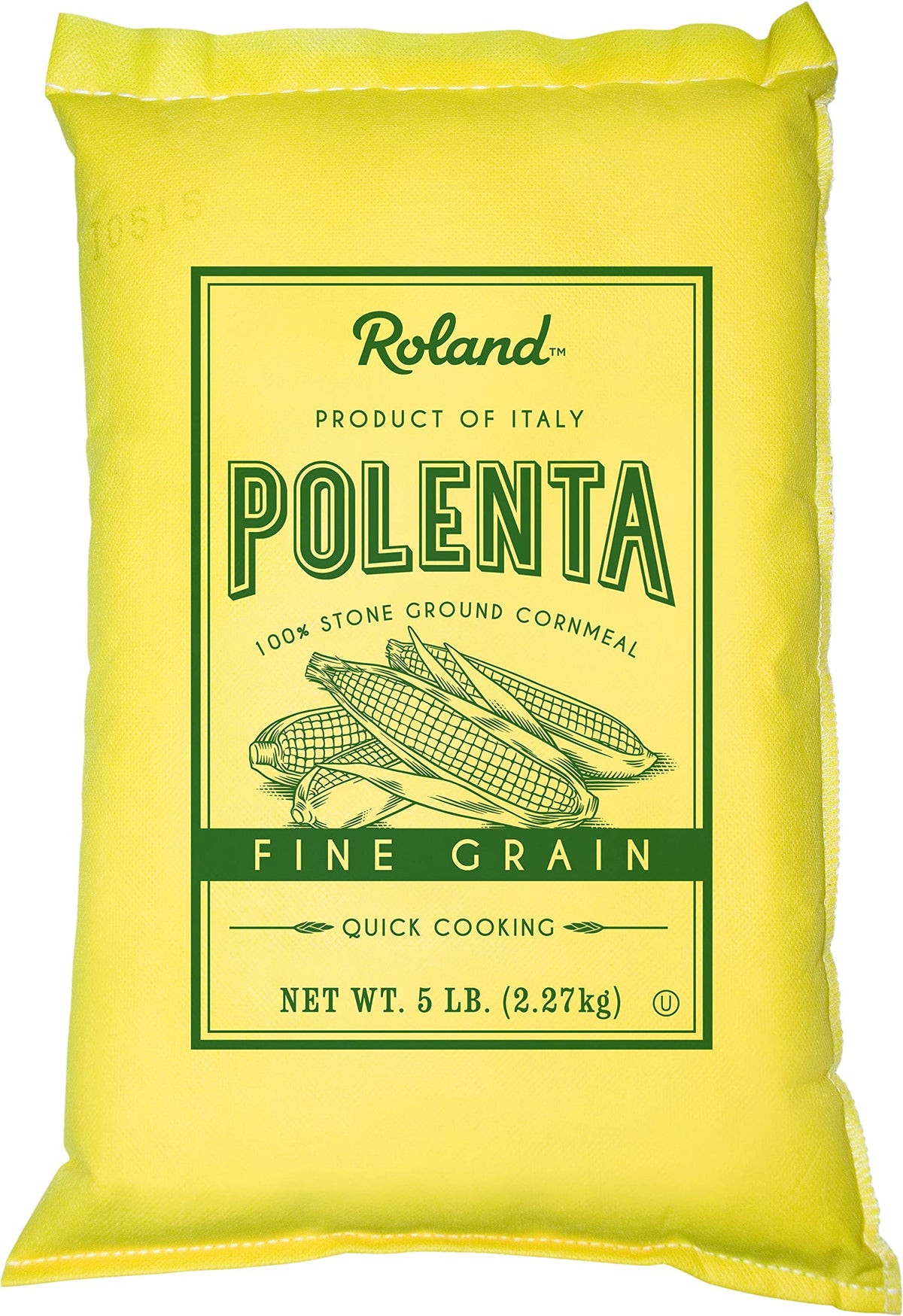 Roland Foods front packaging showing 5 lb polenta, pantry-ready convenience