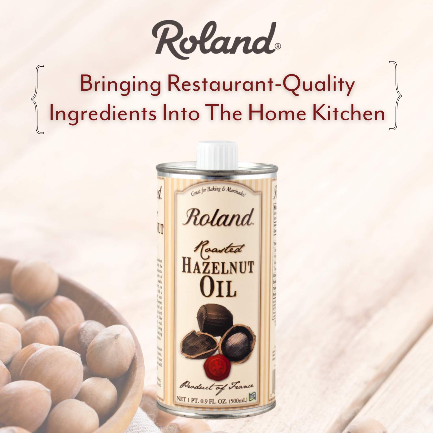 Roland Foods oil pour stream over bowl demonstrating easy drizzling benefit