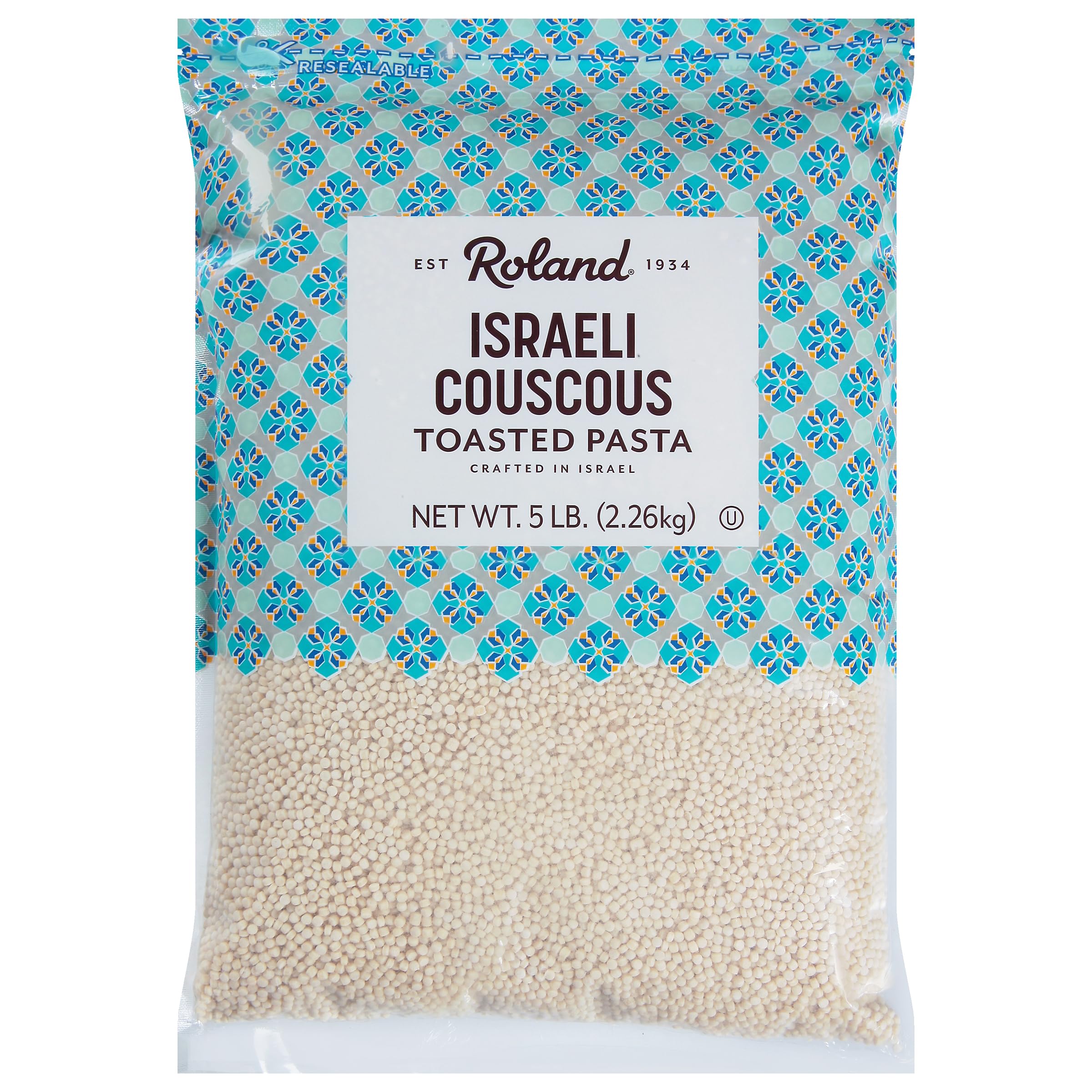 Roland Foods front packaging showing 5 lb toasted Israeli couscous for bulk cooking