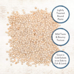 Roland Foods close-up of toasted Israeli couscous pearls highlighting chewy texture