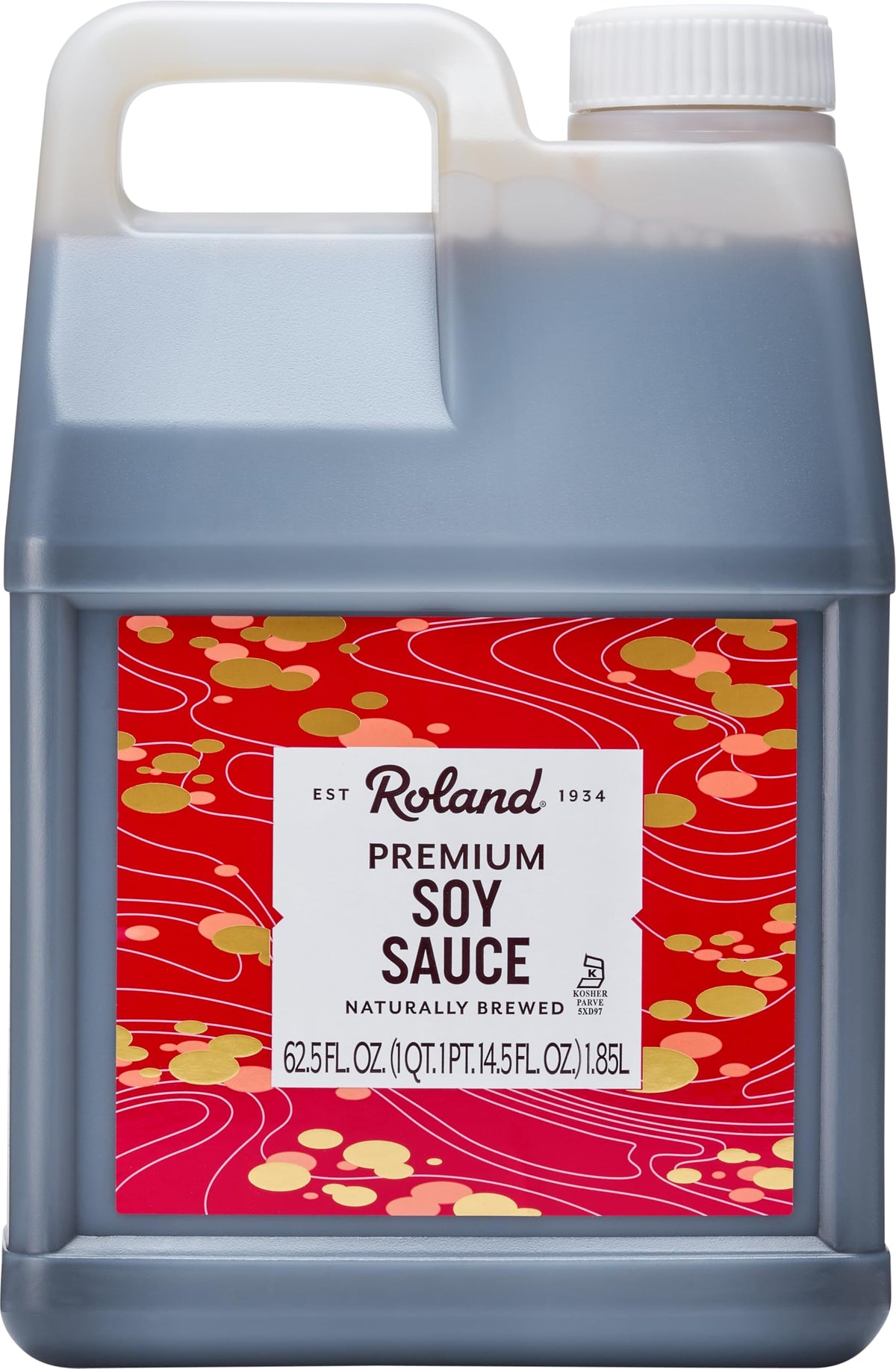 Roland Premium Soy Sauce front bottle view showing label and size, enhances pantry convenience