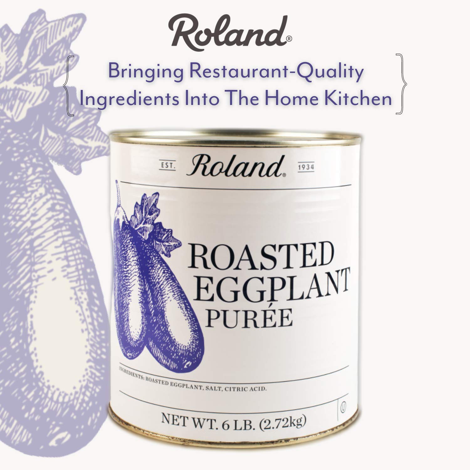 Roland Foods open can revealing coarsely pureed roasted eggplant texture and smoky depth