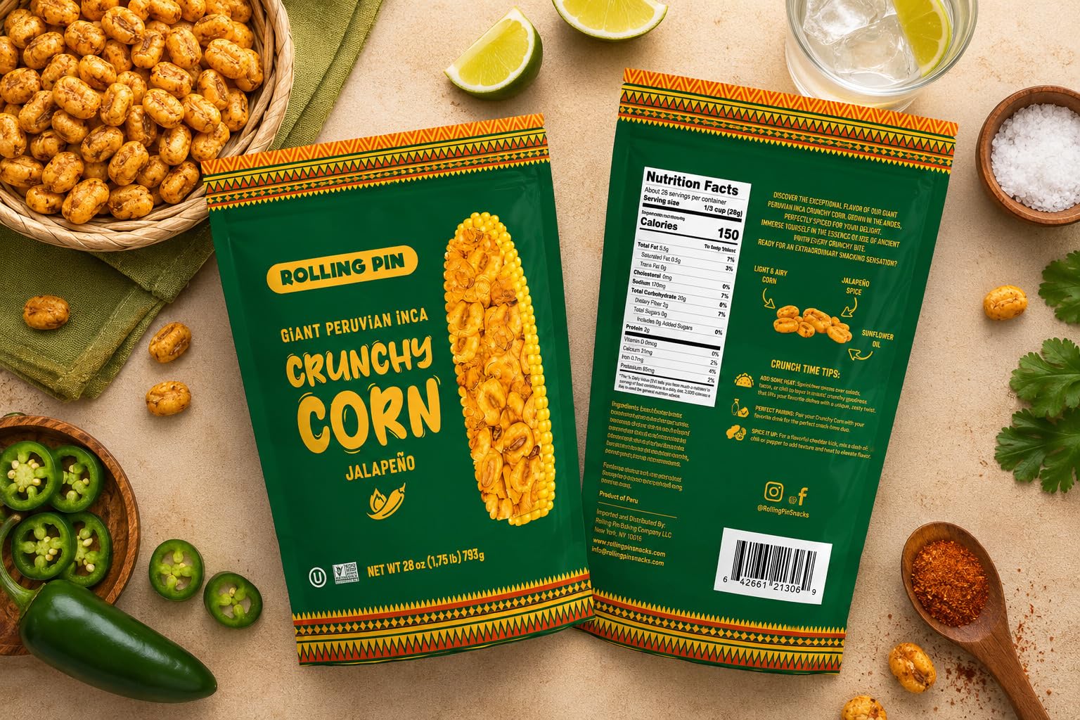 Rolling Pin kernels used as salad topping adding crunchy texture and heat