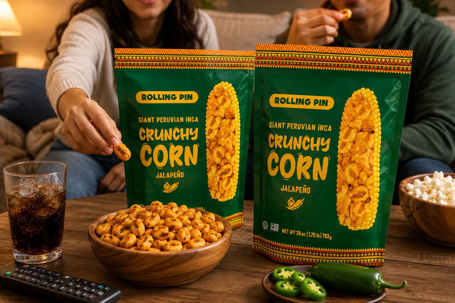 Rolling Pin hand holding a kernel to show scale and satisfying large bite