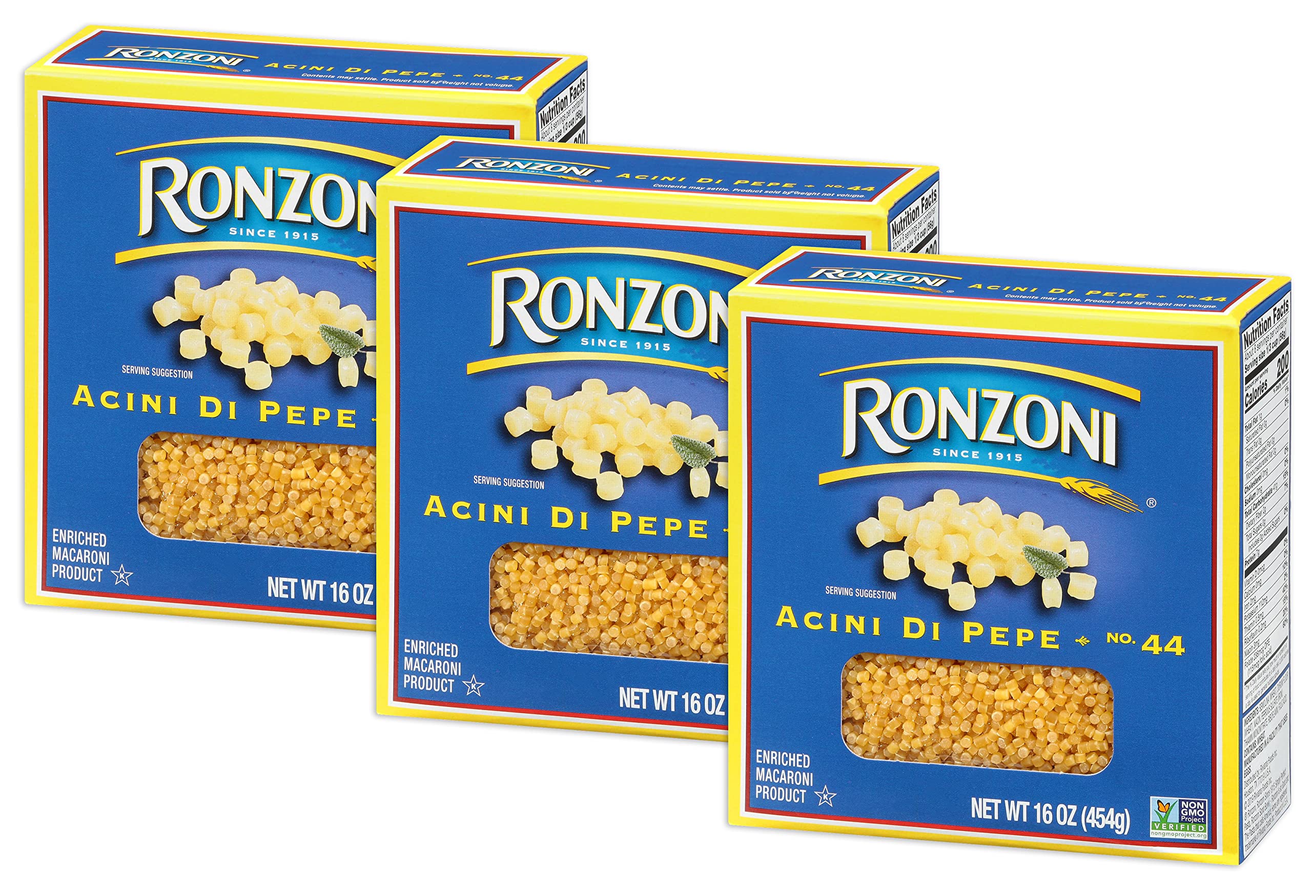 Ronzoni front pack showing product and non‑GMO label, easy pantry choice