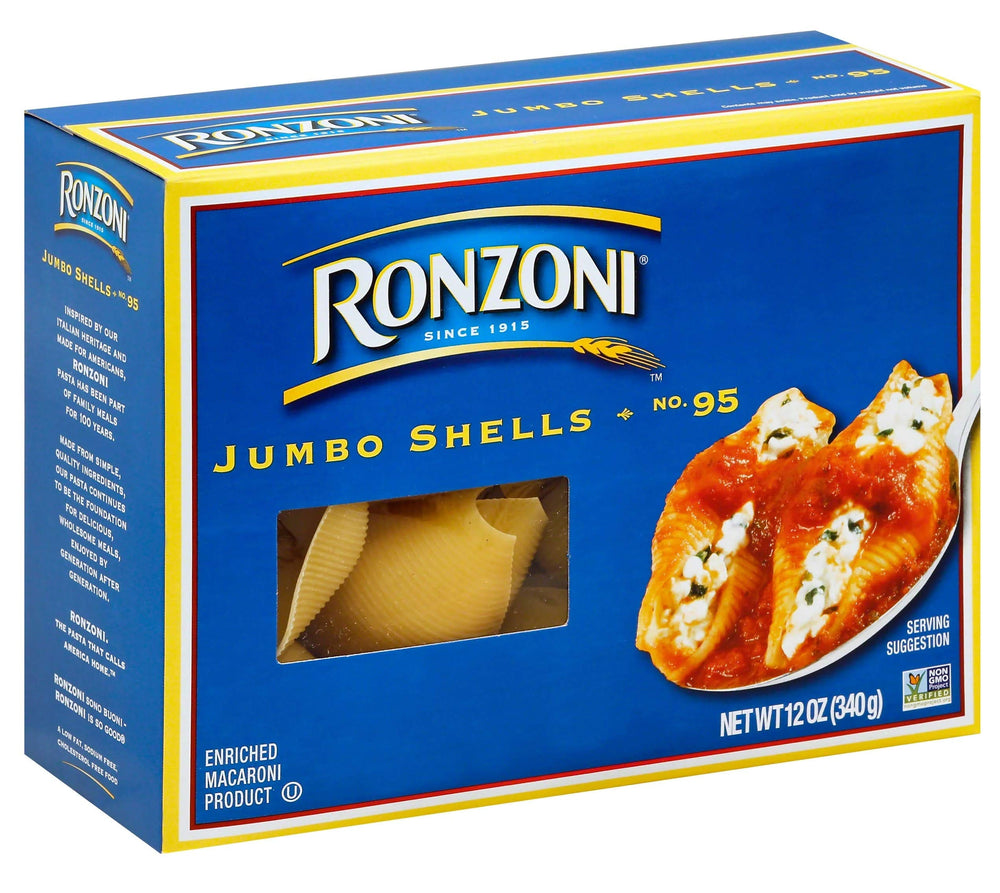 Ronzoni jumbo shells stuffed served closeup showing filling retention