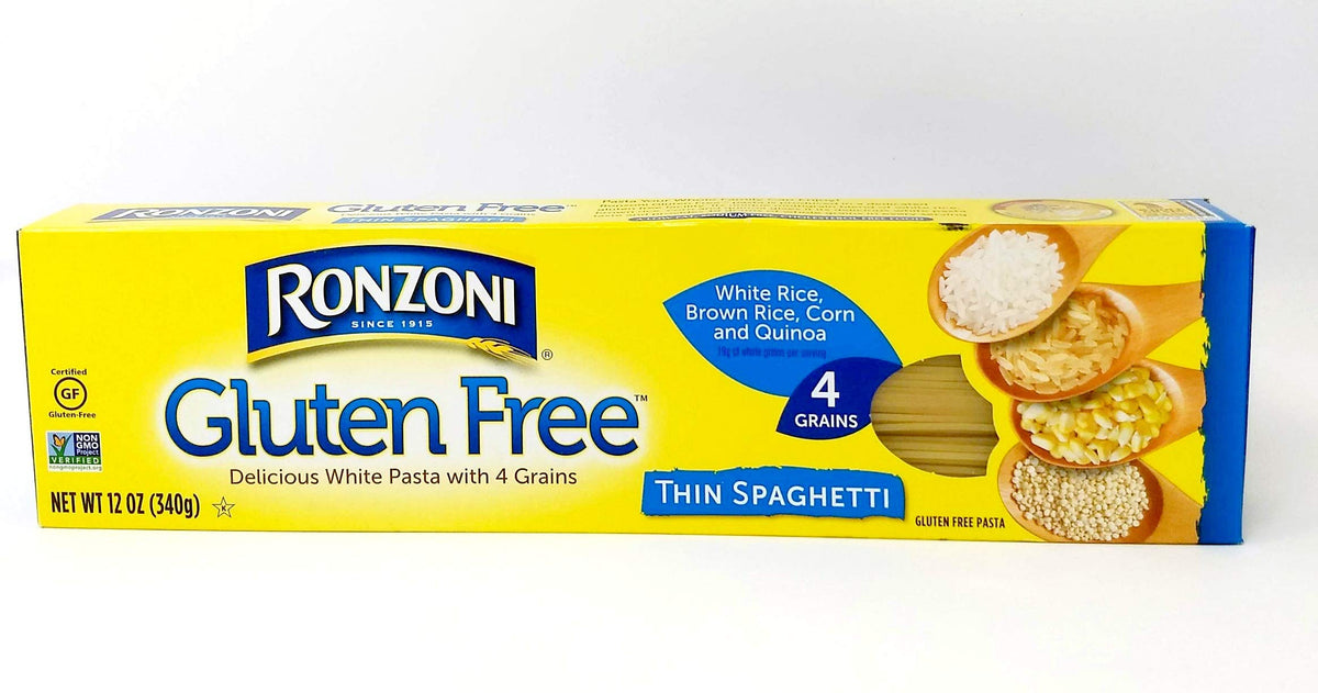 Ronzoni thin spaghetti front packaging showing brand and gluten-free label for pantry convenience
