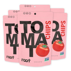 root brand front packaging showing six-pack and tomato chips benefit convenient portions