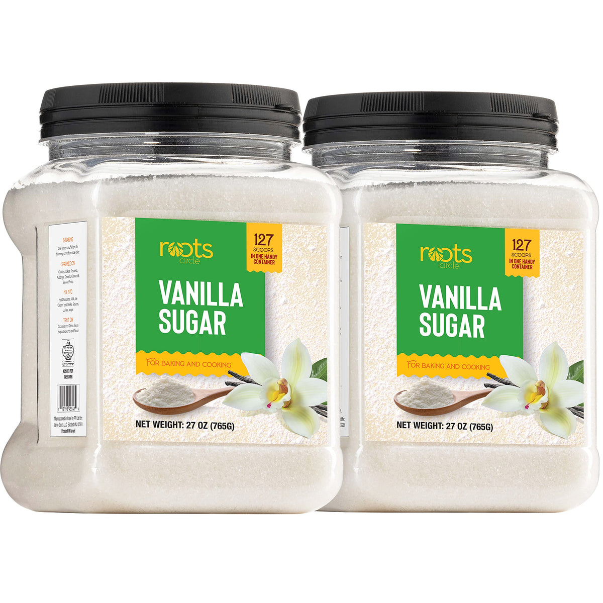 Roots Circle front packaging showing jar and label for pantry-ready vanilla sugar