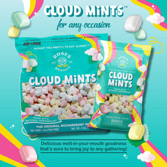 Glass bowl filled with Roses Brands Cloud Mints on a buffet offering eye-catching party presentation