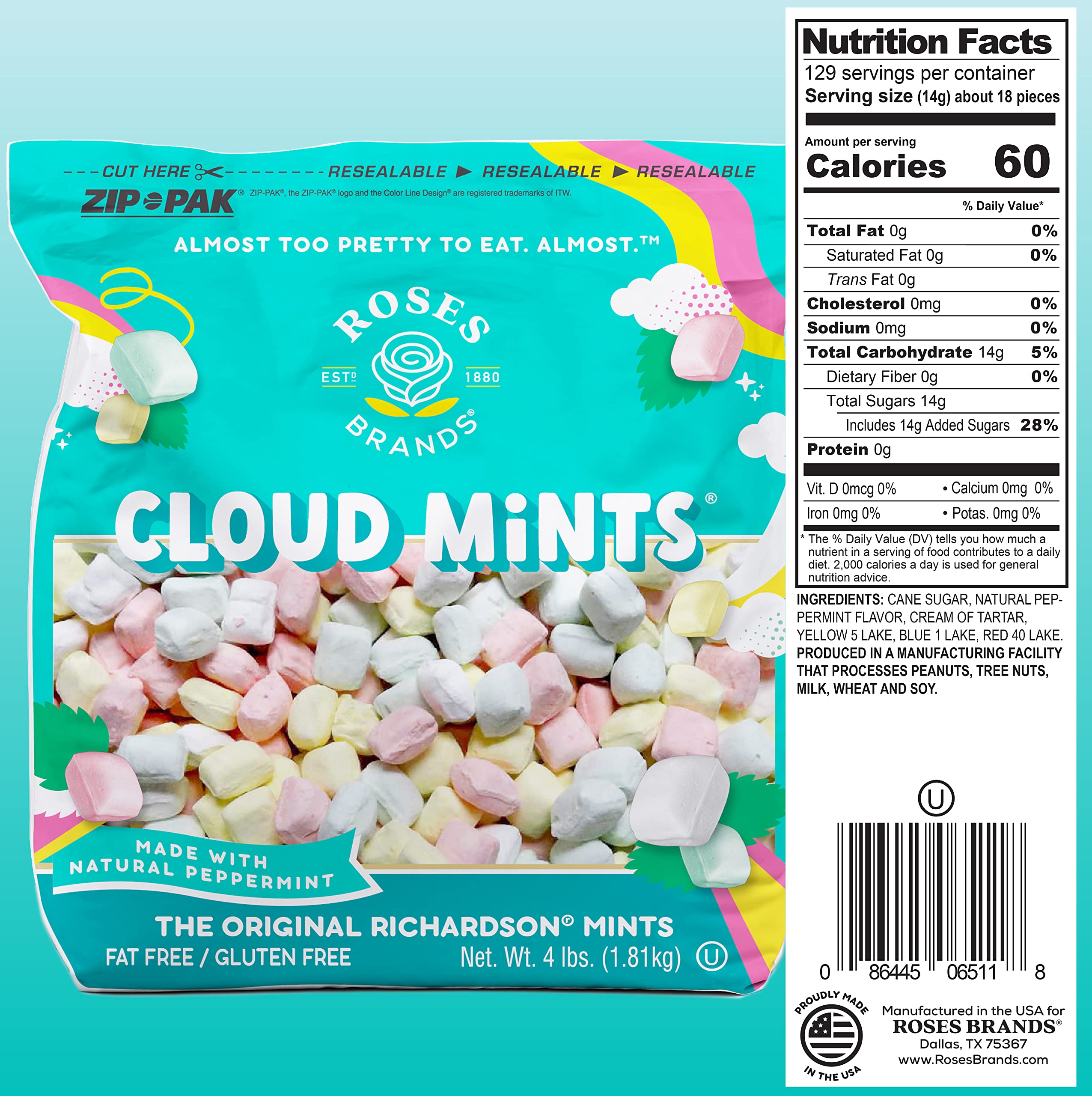 Close-up of pastel Cloud Mints texture from Roses Brands highlighting melt-away quality and color