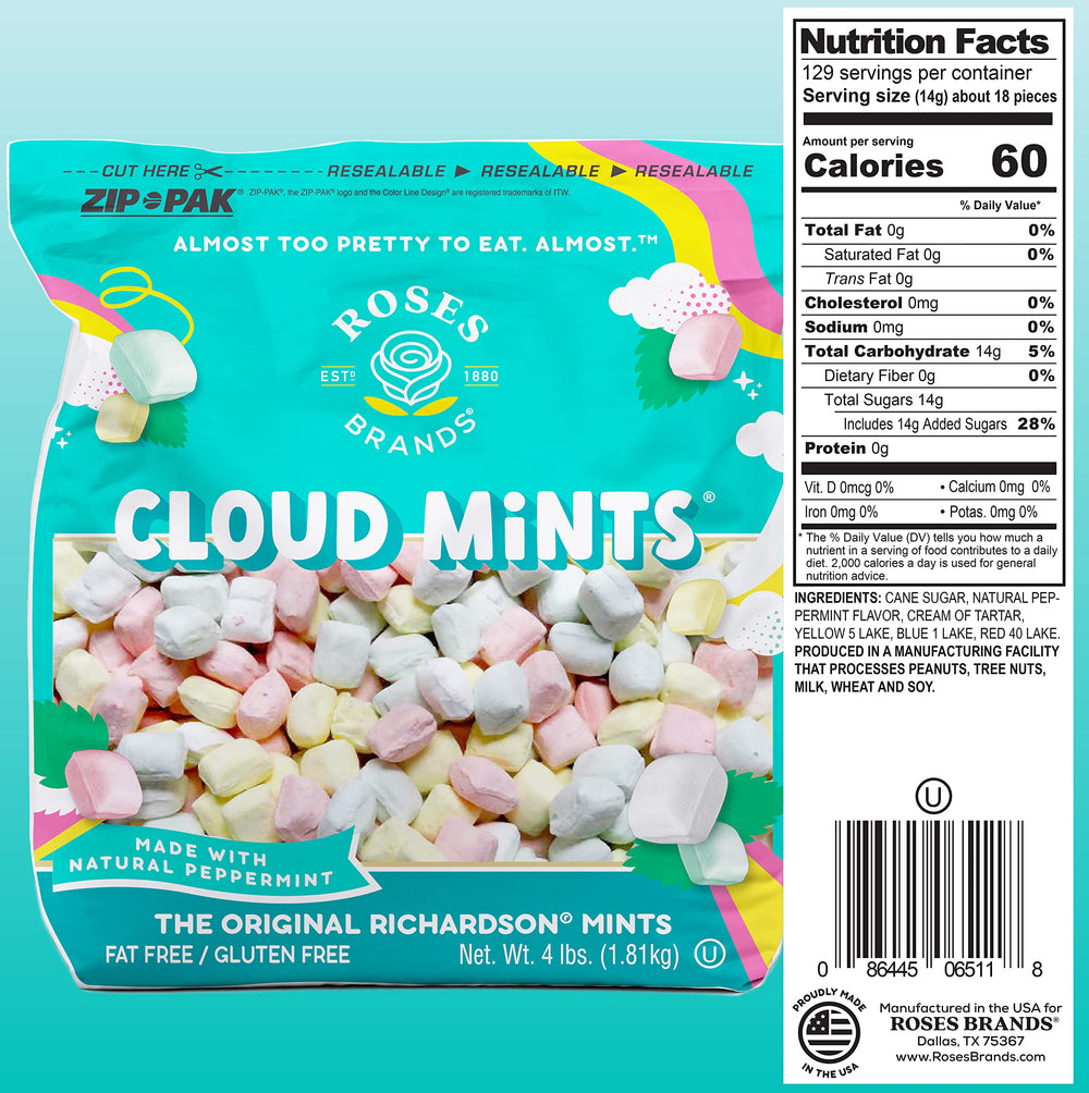 Close-up of pastel Cloud Mints texture from Roses Brands highlighting melt-away quality and color