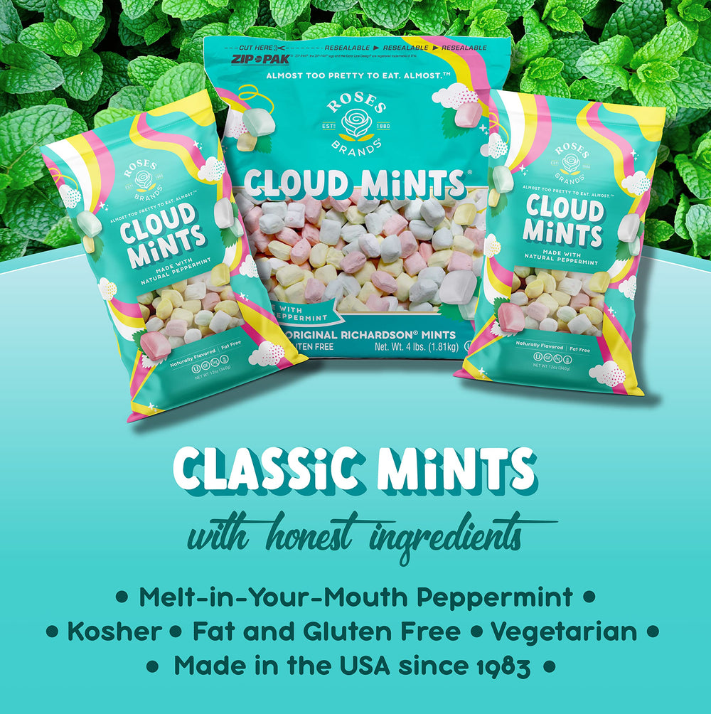 4 lb Roses Brands Cloud Mints beside a ruler showing scale for planning event quantities