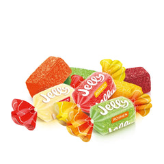 Roshen close-up of colorful fruit jellies showing texture and vibrant appeal