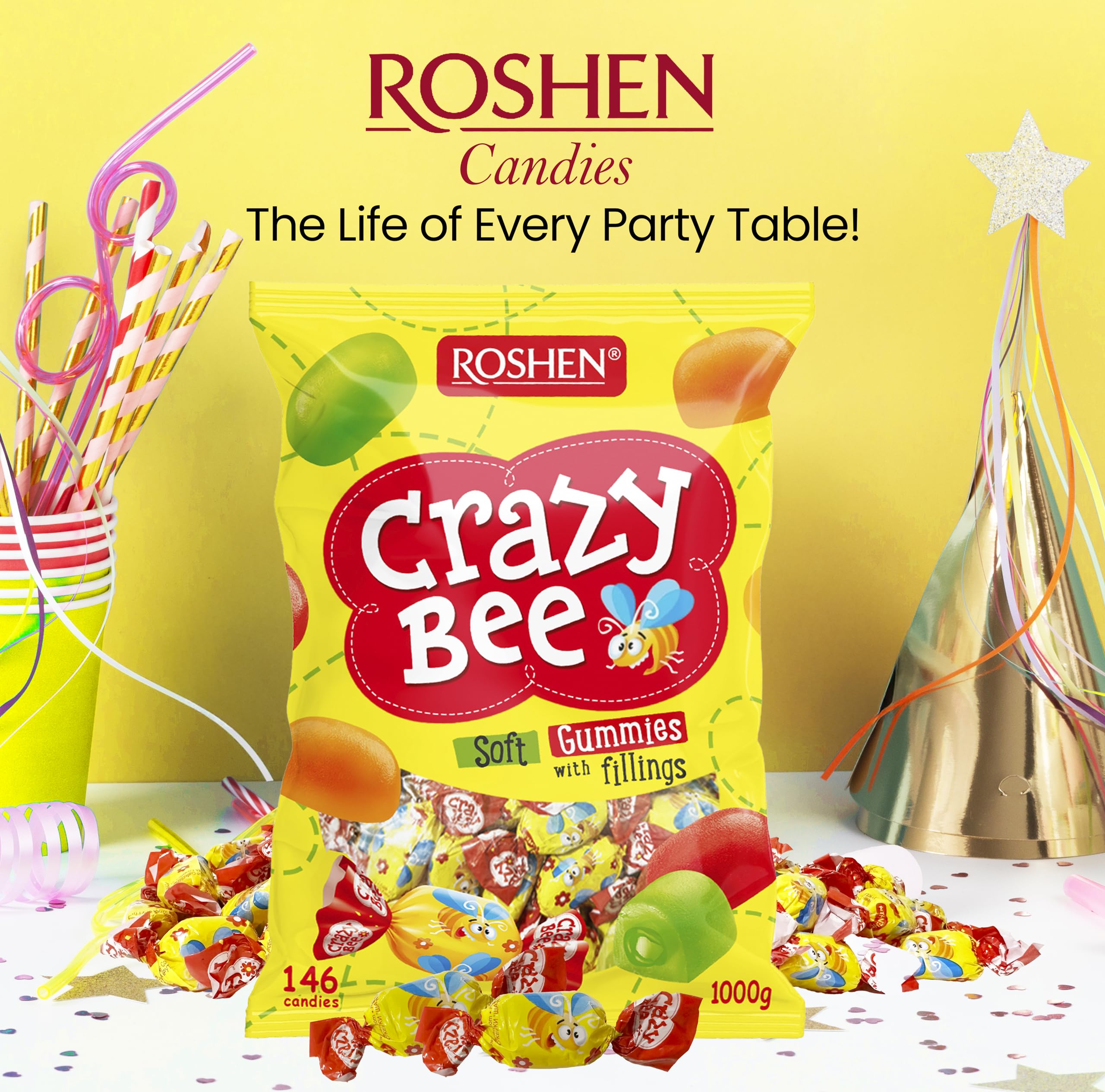 Roshen cross section of a candy showing fruit filling and concentrated flavor