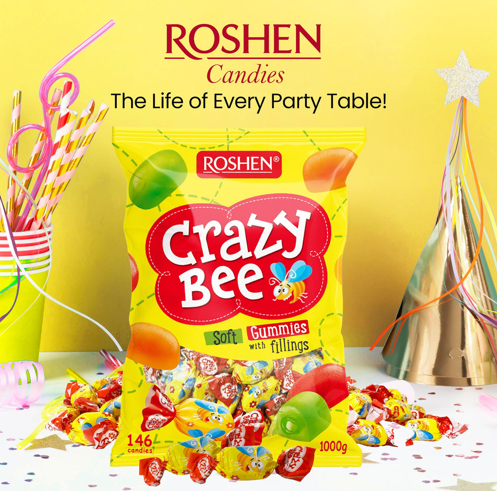 Roshen cross section of a candy showing fruit filling and concentrated flavor