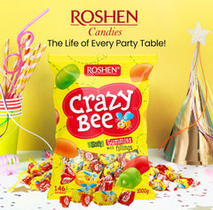 Roshen cross section of a candy showing fruit filling and concentrated flavor