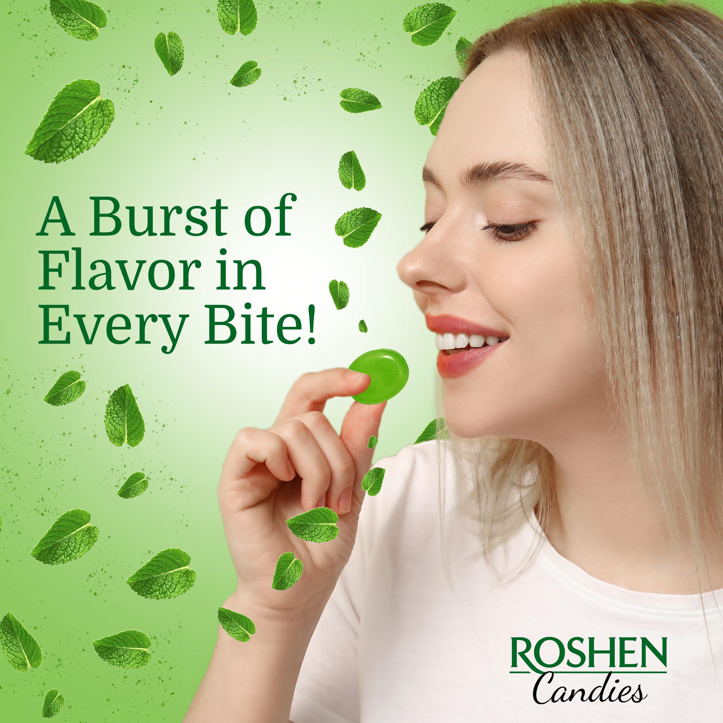 Roshen individually wrapped eucalyptus-menthol candies closeup for hygiene benefit