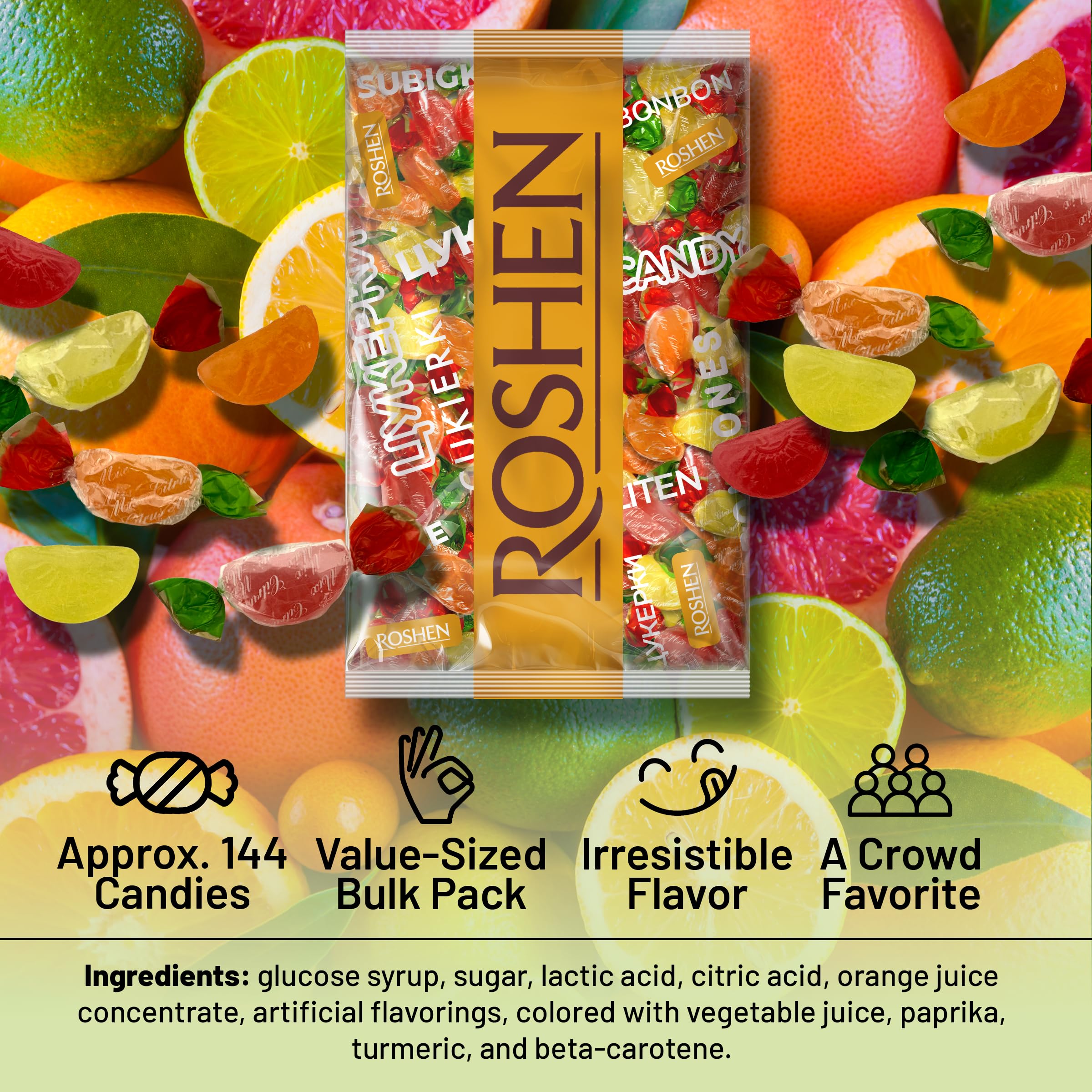 Roshen single individually wrapped candy removed from bag, convenient hygiene