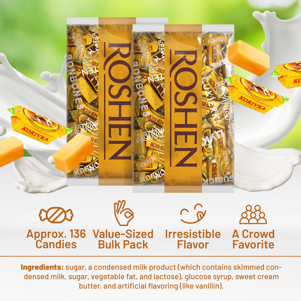 Roshen Korivka open piece revealing creamy liquid filling benefit