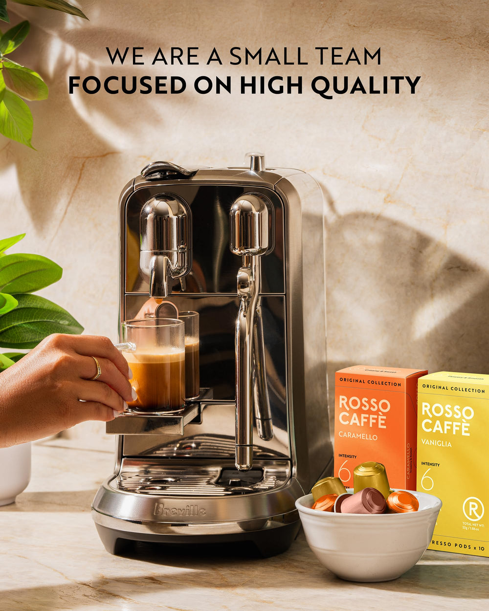 ROSSO CAFFÈ pod inside Nespresso Original machine demonstrating easy brewing