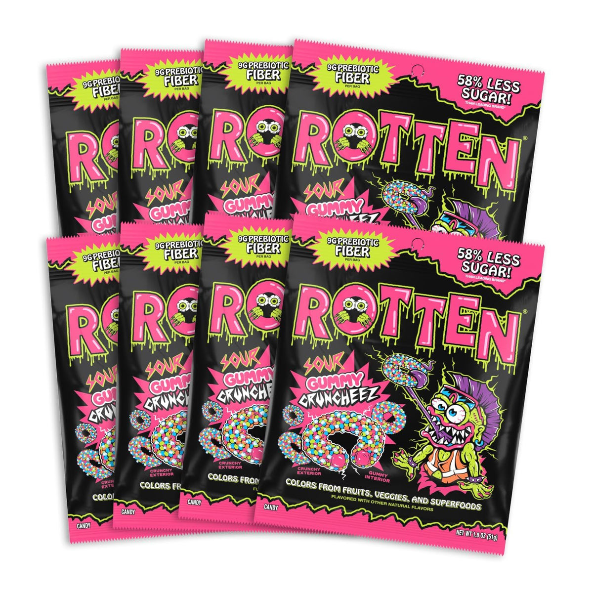 Rotten front packaging showing bold branding and flavors for easy identification