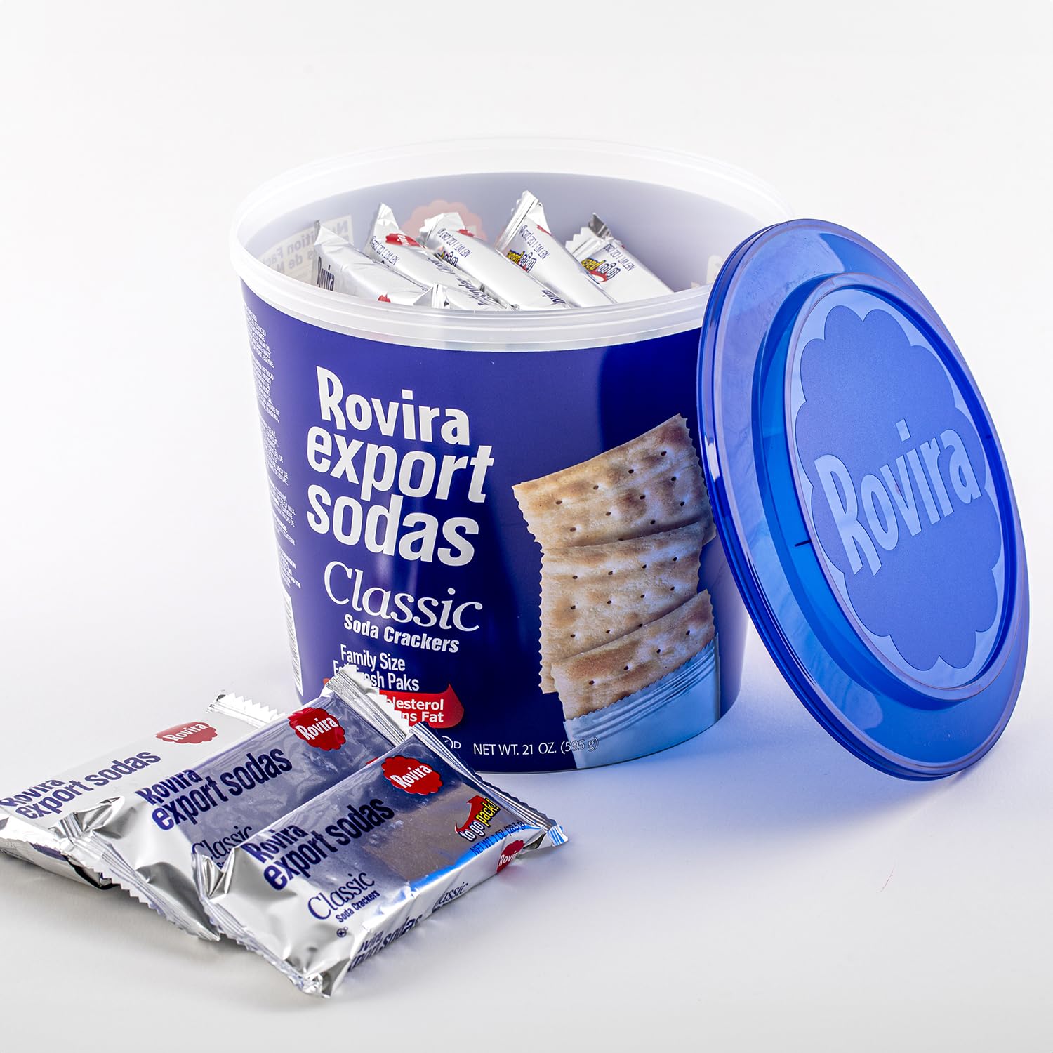 Rovira open bucket top view revealing crackers for quick serving