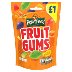 Rowntree's fruit gums front packaging showing 120g bag and vibrant fruit variety, perfect for sharing