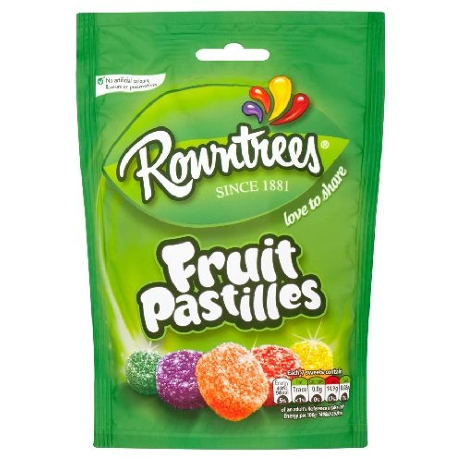 Rowntree's front pouch showing colourful fruit pastilles and shareable packaging