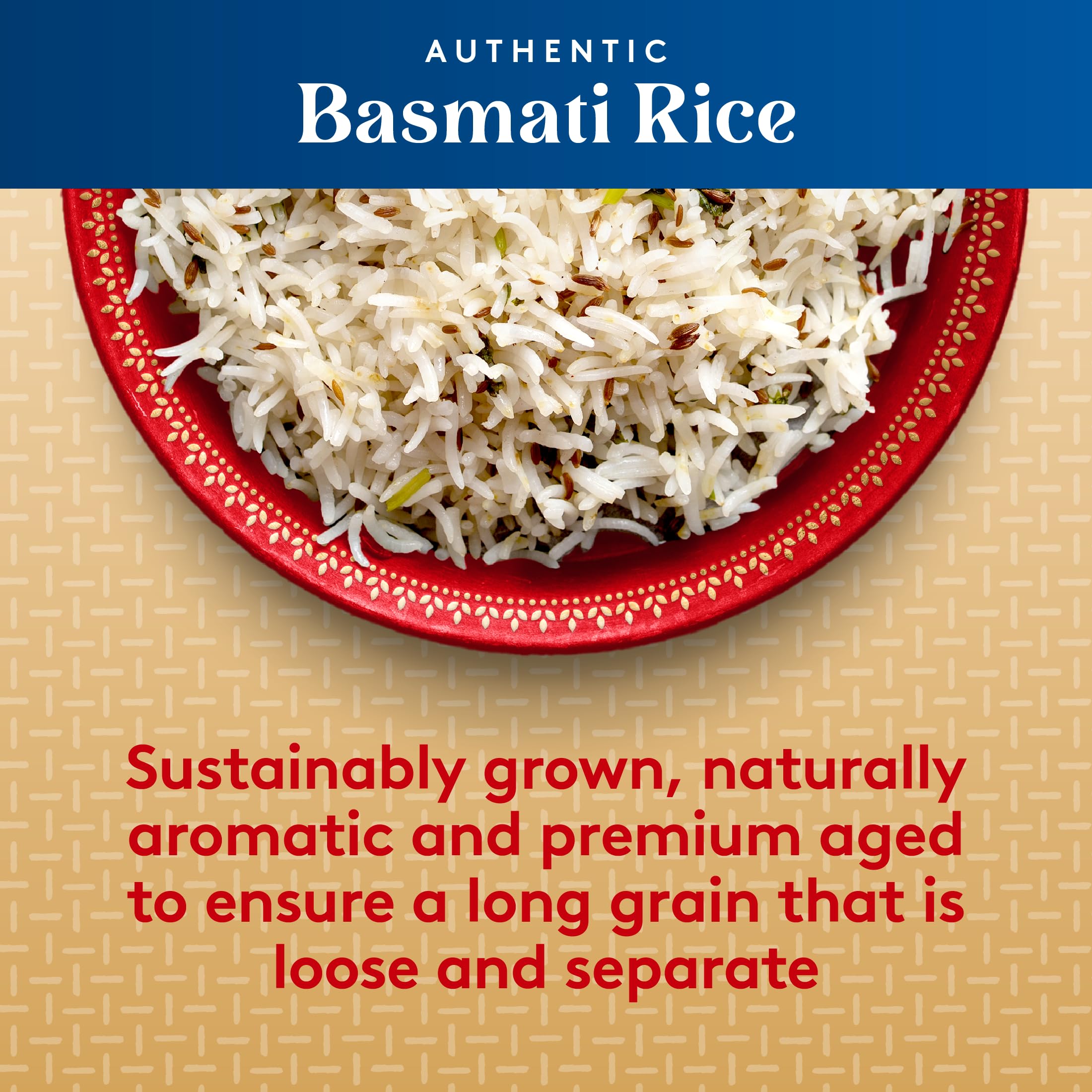 Royal loose long grains top view showing length and non-sticky texture