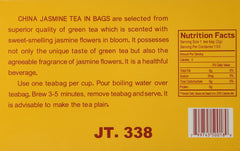 Royal King brewed cup and tea bag highlighting clear jasmine aroma and easy preparation