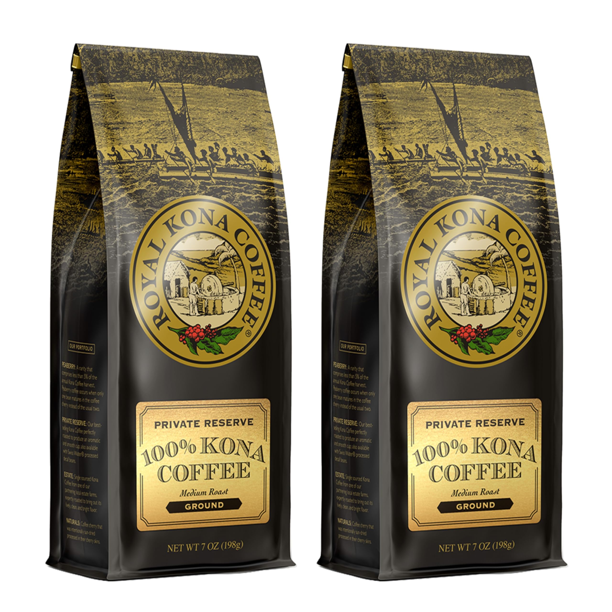 ROYAL KONA COFFEE front packaging showing two sealed bags and premium branding