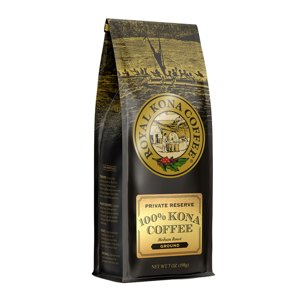 ROYAL KONA COFFEE front packaging showing 7 oz pouch and brand clarity for authenticity