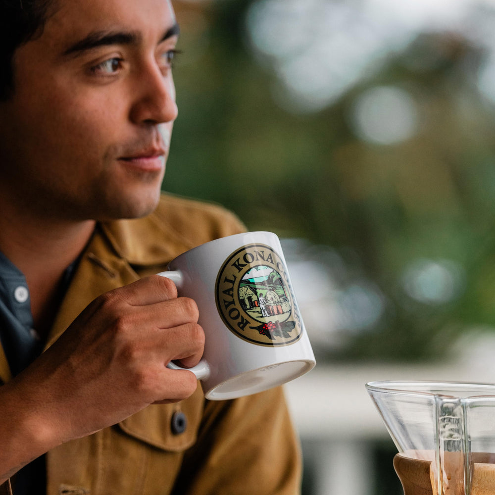 ROYAL KONA COFFEE portion on scale illustrating recommended serving precision and consistency