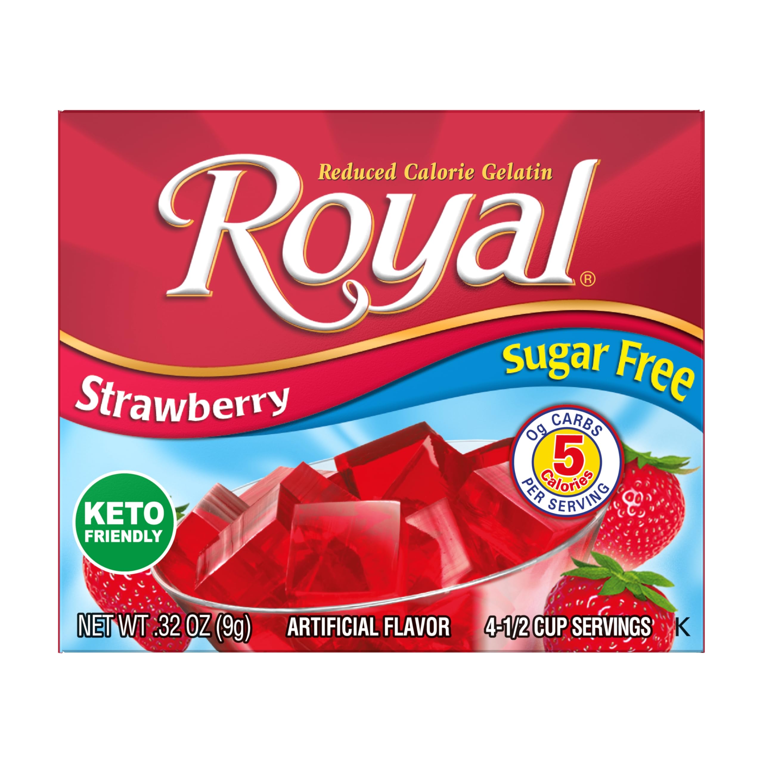 Royal box label closeup showing ingredients and nutrition details