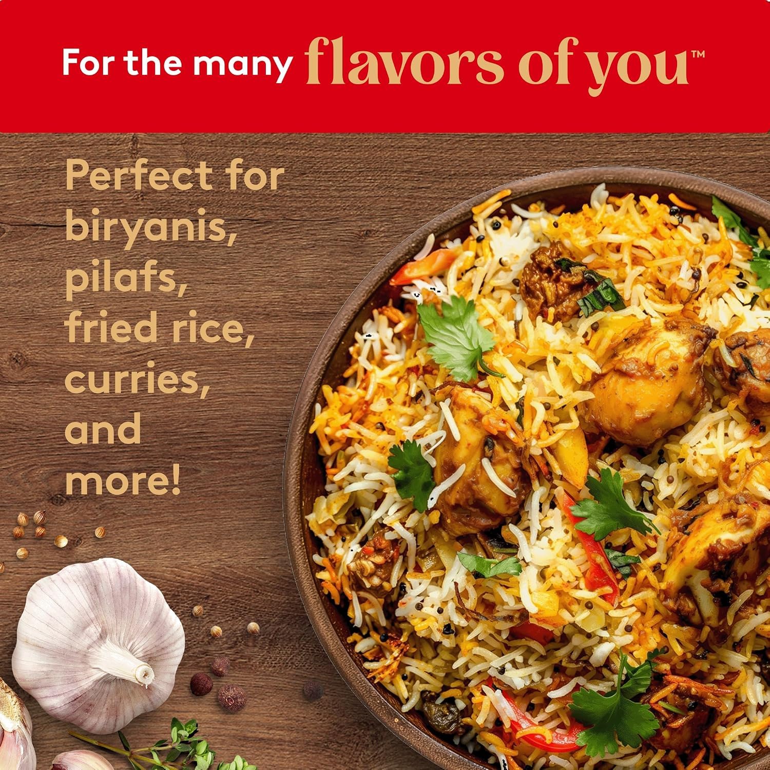Royal organic basmati biryani plate lifestyle serving suggests meal versatility