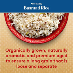 Royal organic basmati cooked rice in bowl demonstrating fluffy, separate grains