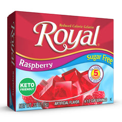 Royal raspberry gelatin served with fresh berries, Royal enhances flavor contrast
